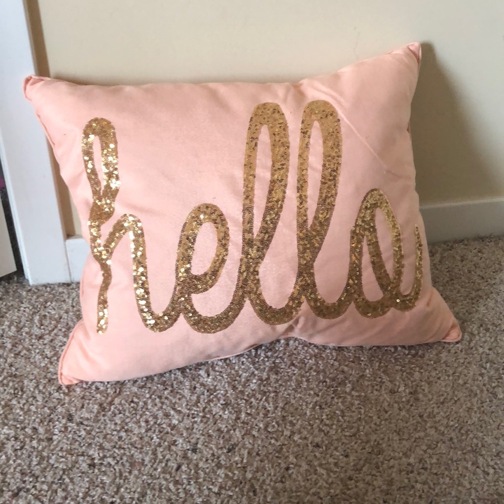 Hello pink and gold pillow